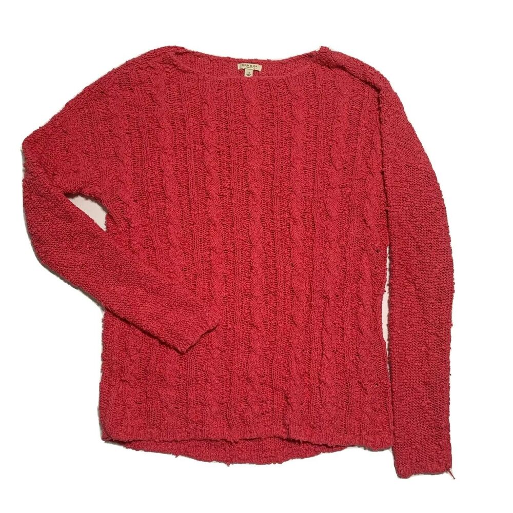 Sonoma Pullover Sweater Medium Womens Pink Open Knit Long Sleeves Boat Neck